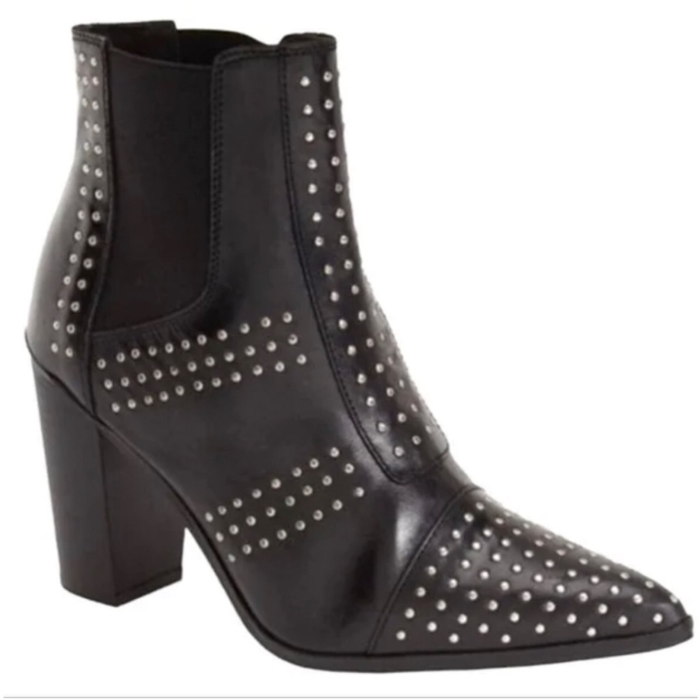 Top Shop Studded Black Leather Heeled Booties, SZ 38